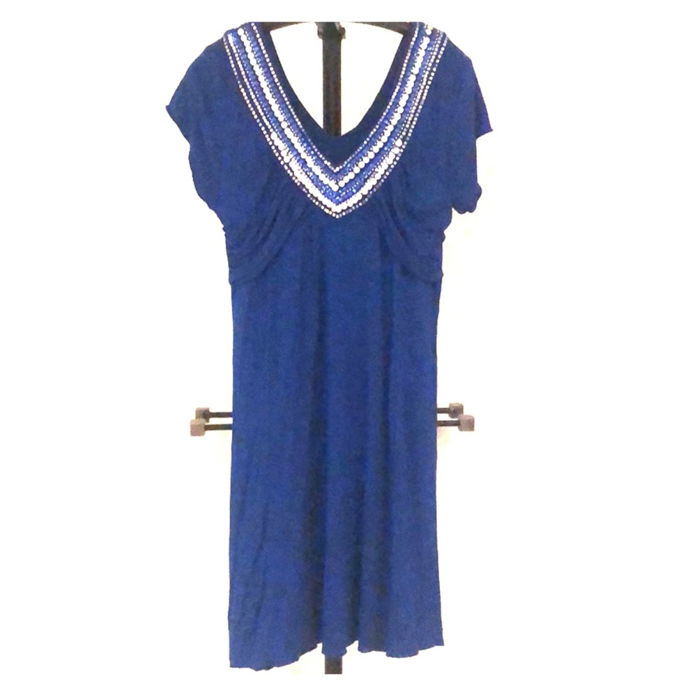NWT. Peppermint Bay Stretch beaded dress blue L